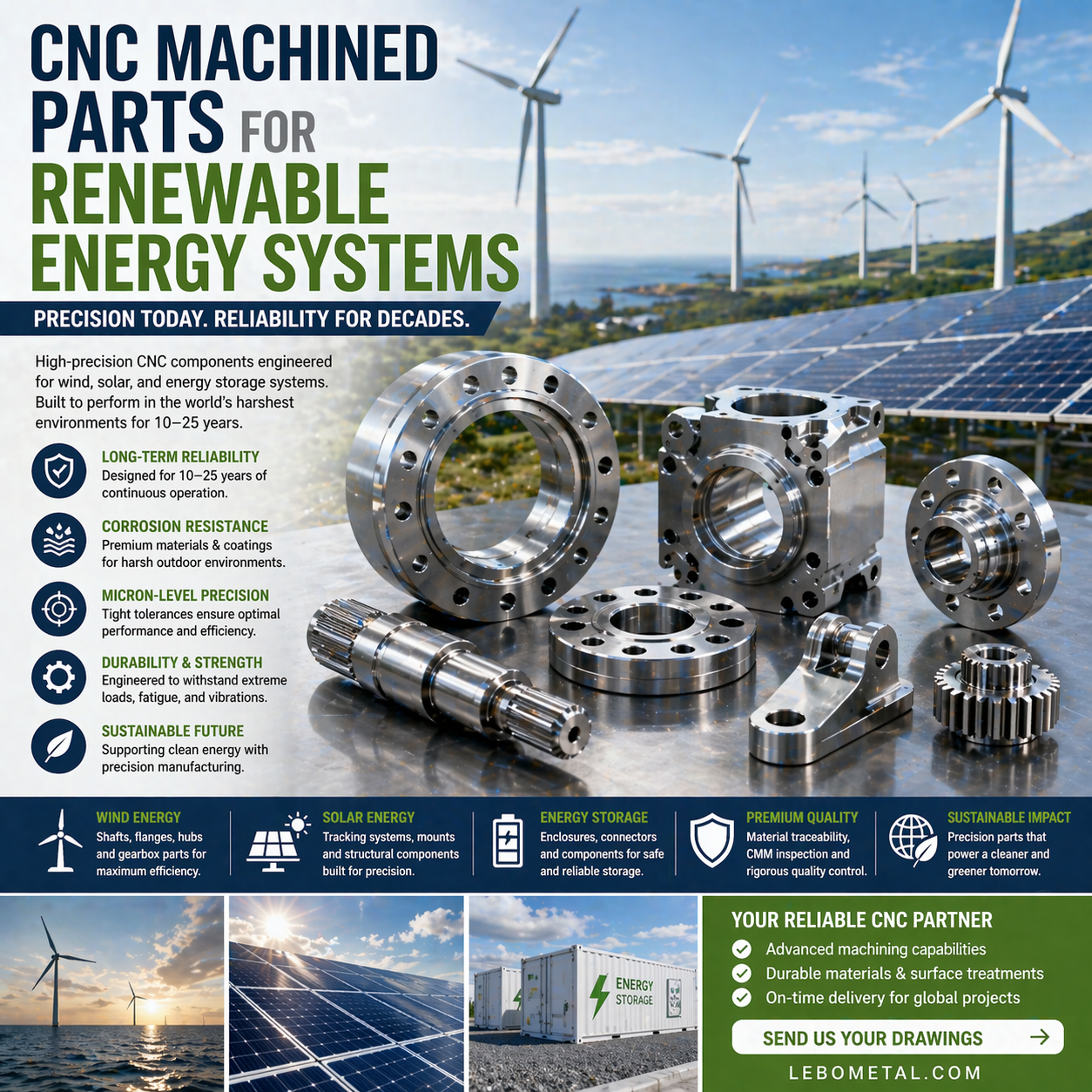 CNC machined parts for renewable energy systems